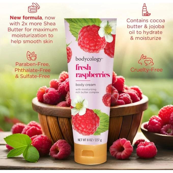 Bodycology Fresh Raspberries - Body Cream Lotion 8 oz/227g