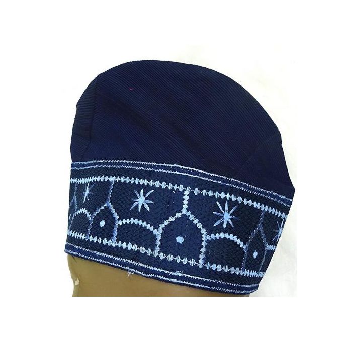 Fashion Men's Traditional Aso Oke Cap -Navy Blue With Embroidery ...