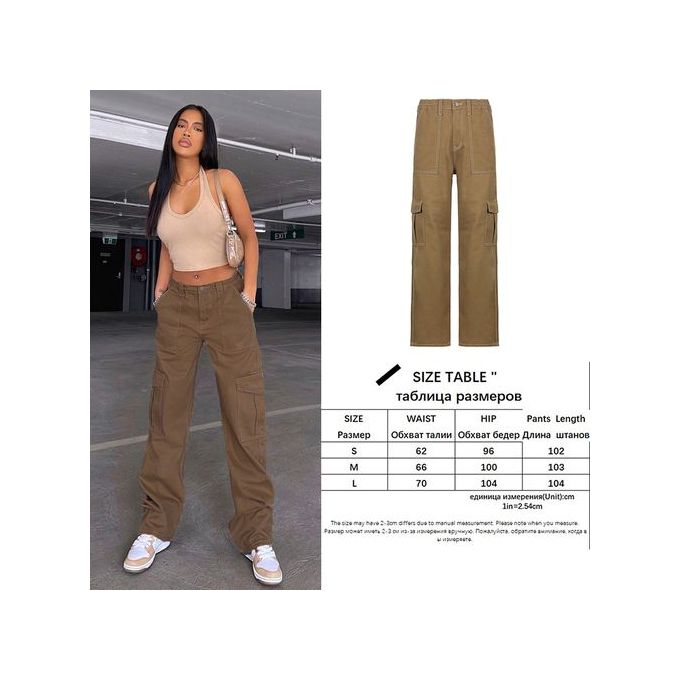 Fashion (Brown)Y2K Pockets Cargo Pants For Women Straight Oversize Pants  Harajuku Vintage 90S Aesthetic Low Waist Trousers Wide Leg Baggy Jeans DOU