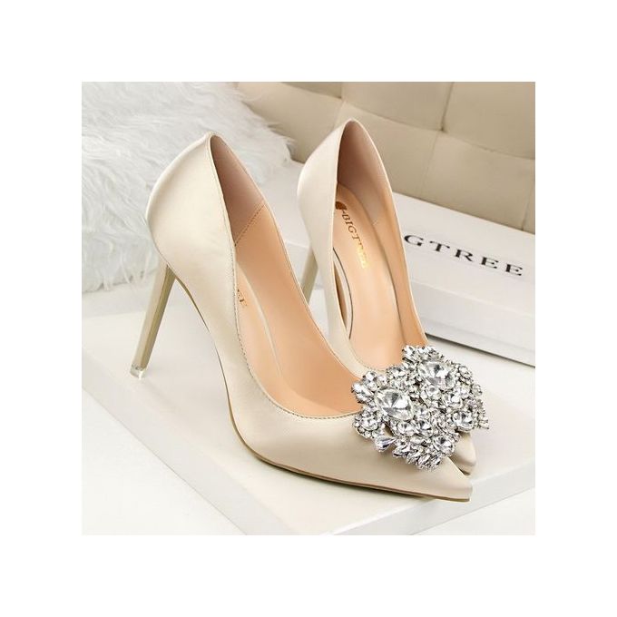 2021 New Fashion Round Crystal Buckle Party Shoes Women Pumps Pointed Toe  Concise Flock High Heels 10cm Shoes Women's Shallow - AliExpress