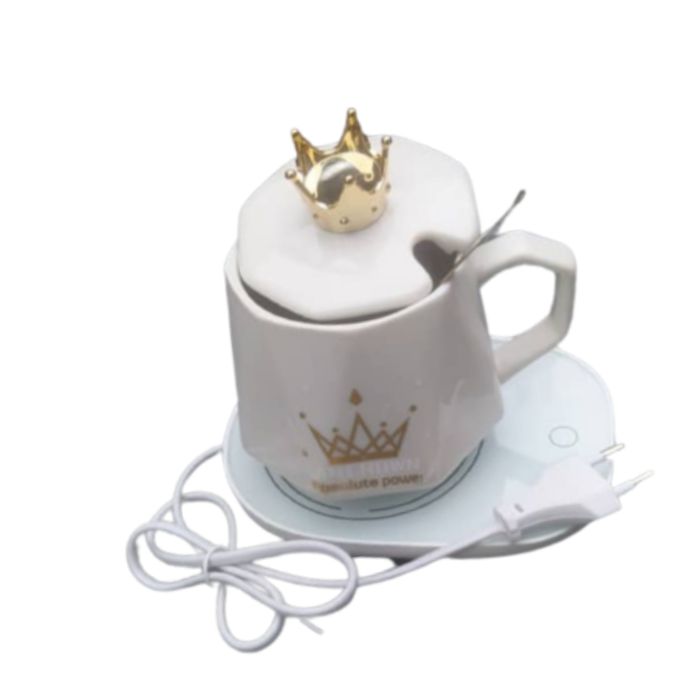 Coffee Mug Warmer with Mug, Regal Crown Lid and Spoon Included