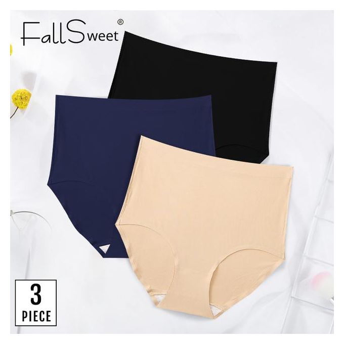 Generic Fallsweet 3pcs Seamless Panties Invisible Underwear Women  Comfortable Briefs Calcinha High Waist Panties Sexy Lingerie