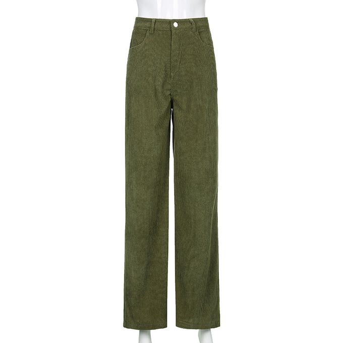 Fashion （green）Vintage Oversized Corduroy Baggy Pants Ladies Fall High-Waist  Wide Leg Straight Trousers Women 90s Elastic Casual Bottoms Mujer WJu