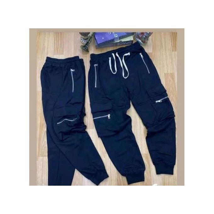 Black Cargo Combat Jogger With Four ZIP 