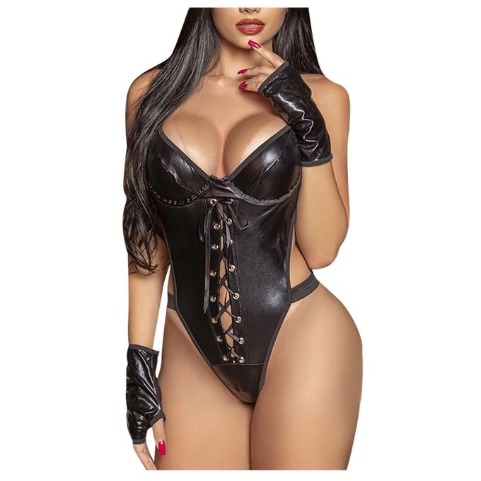 Fashion Sexy Lingerie Leather Women's Underwear Cross Bandage Lace Latex  Corsets Backless Porn Sexy Costume Erotic Teddies Black | Jumia Nigeria