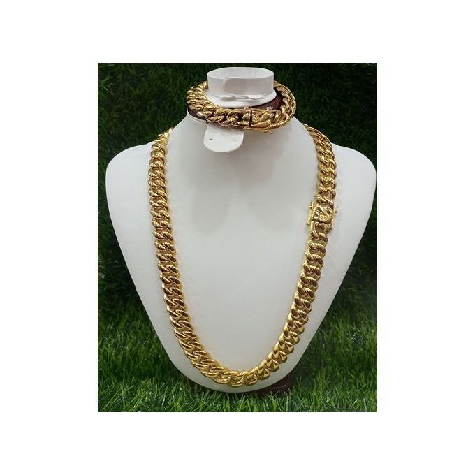 GOLD CUBAN NECK CHAIN AND HAND CHAIN 