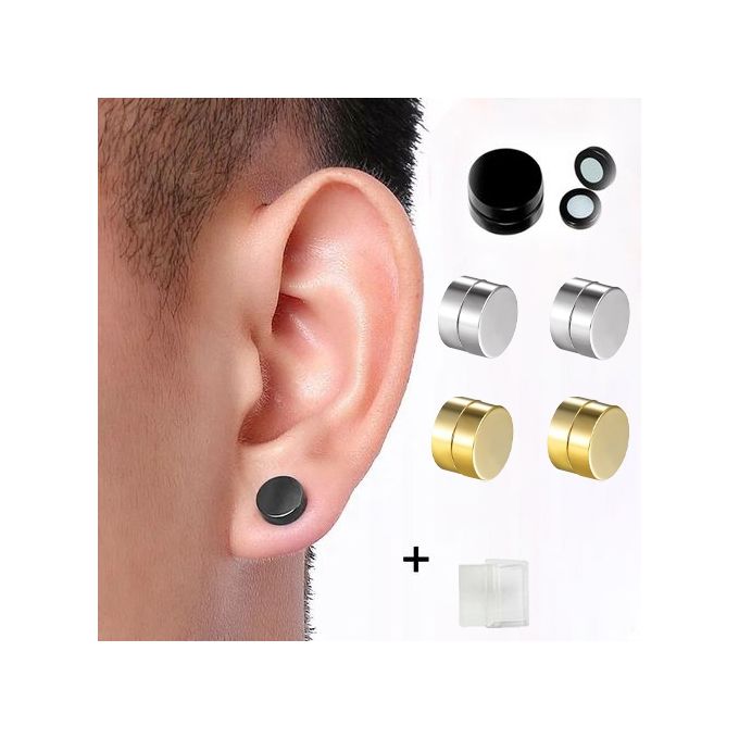 product_image_name-Fashion-6 Pcs Magnetic Earrings Black Gold Silver Titanium Steel Mens Women Trendy Round Clip Ear Stud For Men Magnetic Magic Unisex-1