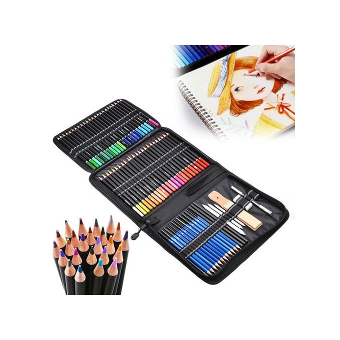 41pcs Professional Sketch and Drawing pencils set kit in fabric pouch,  Charcoal Pencil blenders erasers paper cutter Sketching kit