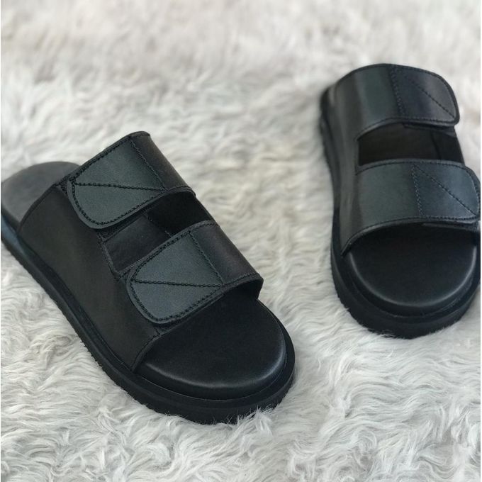 product_image_name-Fashion-All Black Covered Slip-on Pam Slippers- With Centre-1