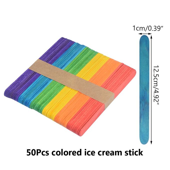 50 Pcs Wooden Ice Cream Sticks Popsicle Sticks Wood Cake Tools DIY Kids  Handwork Art Crafts Ice Mold