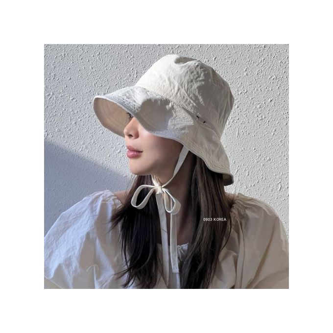 Fashion （Black）Korean Ins Lace-up Bucket Hat Women Fashion Ins Blogger Lightweight  Windbreak Rope Sun Hat Lady Sunshade Basin Hat Fisherman Hat DON