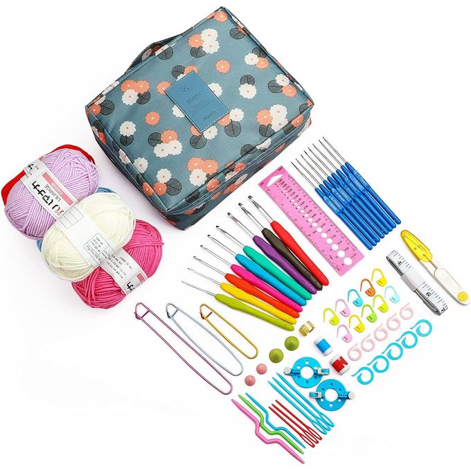 67 PCS Crochet Hook Set with Case, Allnice Crochet Kit with Yarn, Ergonomic  Crochet Kits Include 5 Roll Yarn, Knitting Needles and Other Supplies