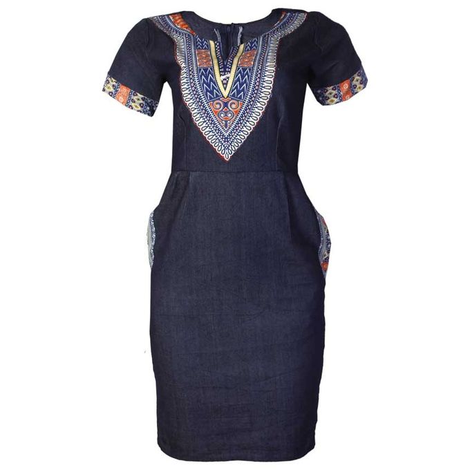 jeans gown with ankara combination