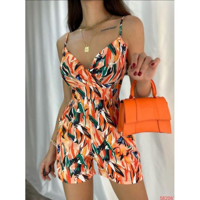 Womens Rompers Casual Summer Outfits Short Jumpsuits Solid Color Elastic  Waist Rompers with Pockets Women's Casual Sleeveless Printed Leg Jumpsuit