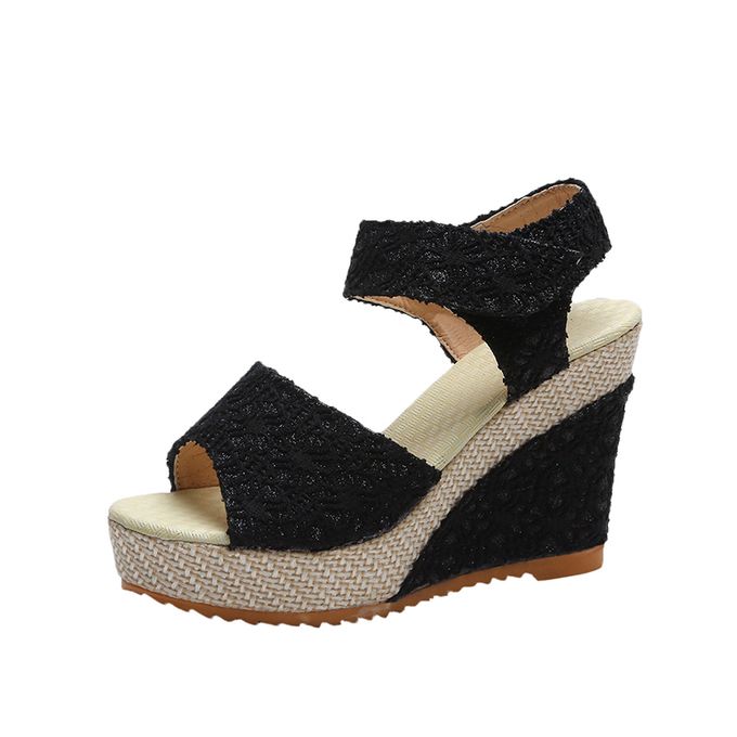product_image_name-Fashion-EUR Size35-40 Ladies High Wedge Sandal Shoes-Black-1