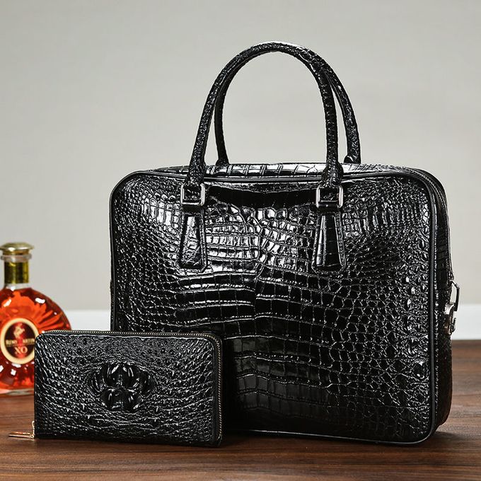 Black Genuine Crocodile/ Alligator Leather Skin Men Bag,Travel Bag, Gym Bag  | eBay