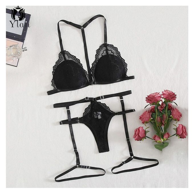 Fashion Women Bra Set Polyester Lace Lingerie Straps Sissy Panty