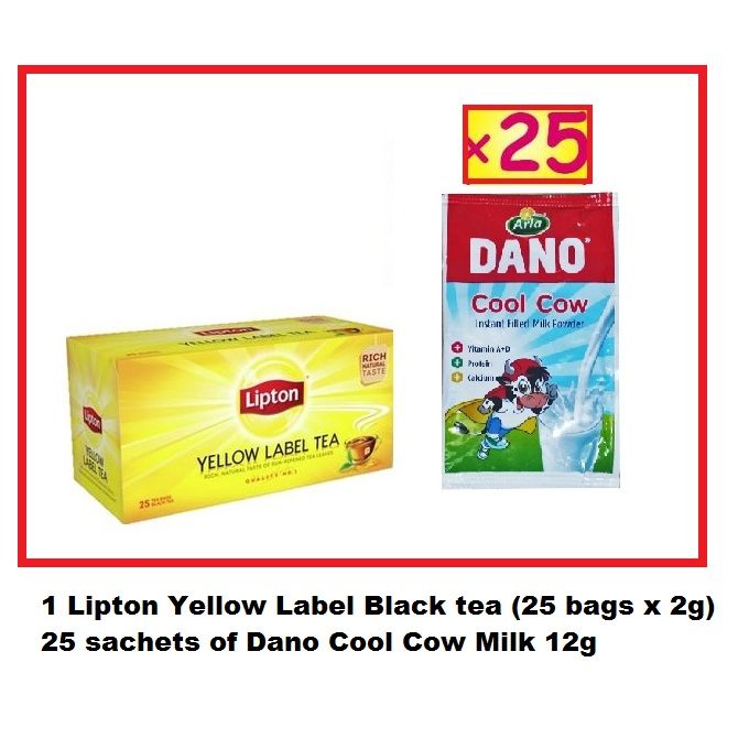 Lipton Yellow Label Black Tea +(Dano Cool Cow Milk 12g X 25)