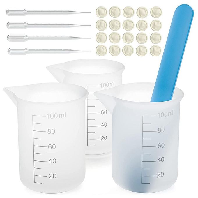 Reusable Silicone Resin Measuring Cups Tool Kit 100ml Measuring Cups Mini Mixing  Cups With Wooden Sticks Silicone Mat Finger Cots Pipettes 