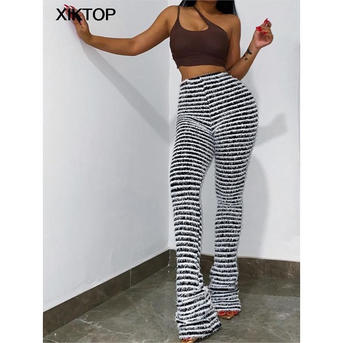 Zebra Print Flared Trousers With Side Splits