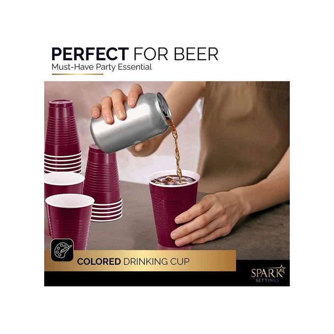 Amcrate Disposable Plastic Cups, Burgundy Colored Plastic Cups, 18-Ounce Plastic Party Cups, Strong and Sturdy Disposable Cups for Party