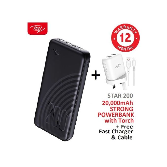 itel 20000mAh Fast Charging, Bright Torch Power Bank + Free Fast