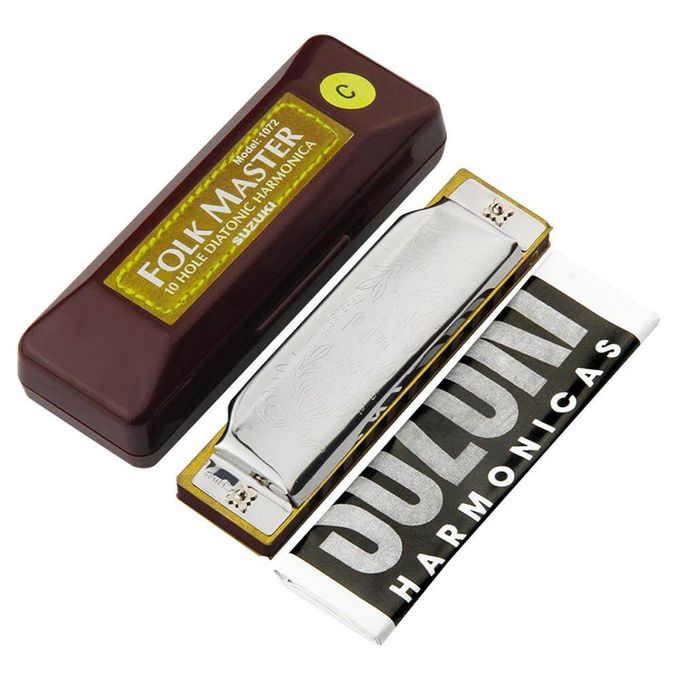 Generic Suzuk 10 Holes 20 Sounds Folk Master 1072 Silver Blues Harmonica  Gold