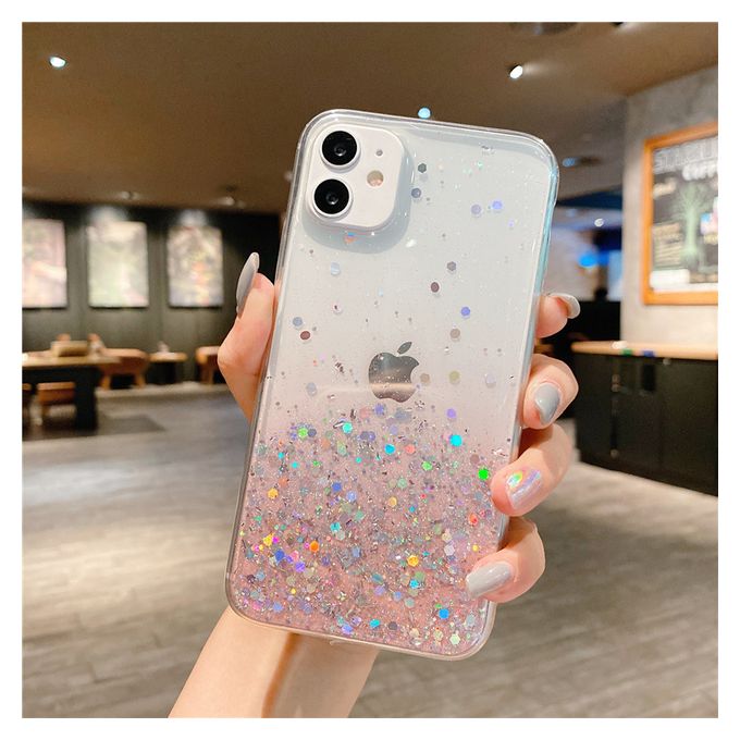 Clear Glitter Phone Case with Cute Gradient Rainbow Sequins for