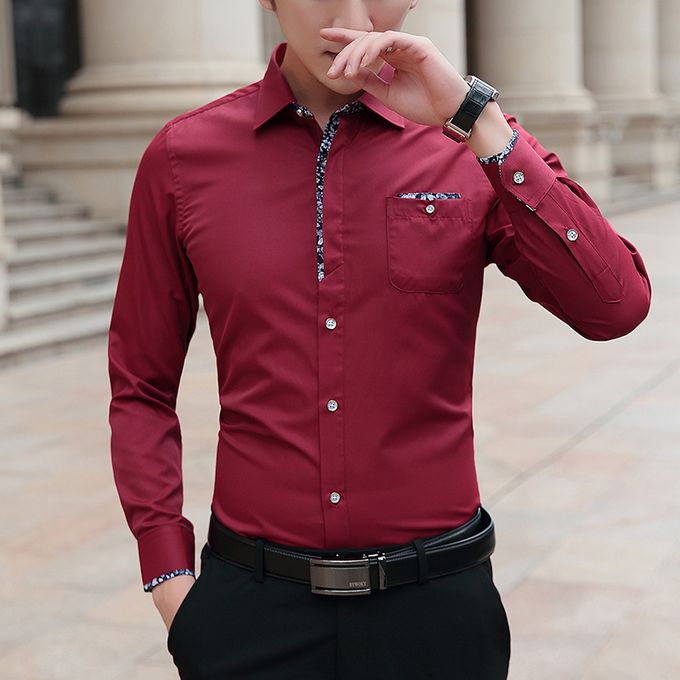 Fashion Mens Dress Shirts Long Sleeve Business Shirts Red | Jumia Nigeria