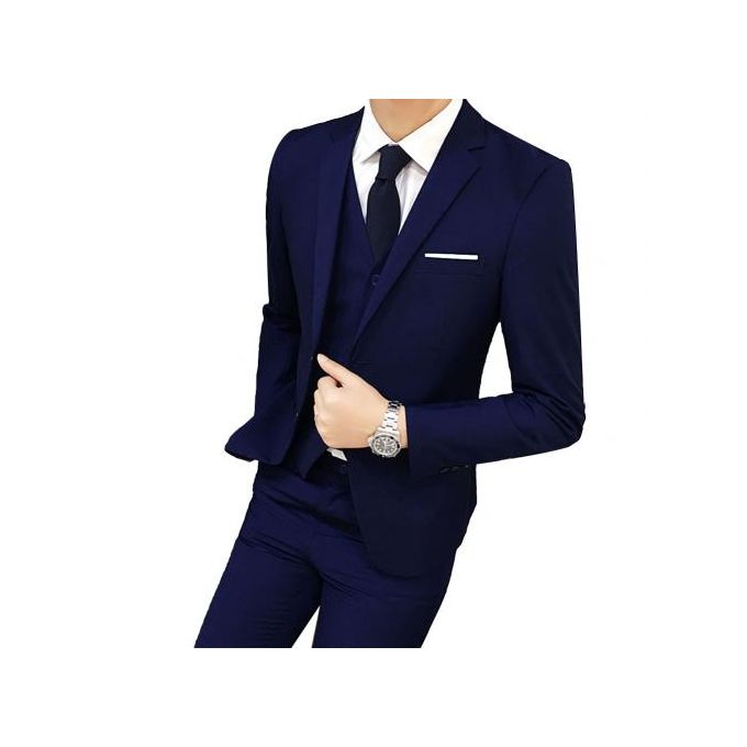 Fashion 3Pcs Men Suits Long Sleeve Blazer Suit Men Wedding Dress Suits Set  Costumes Homme Ropa Hombre Navy Blue | Jumia Nigeria