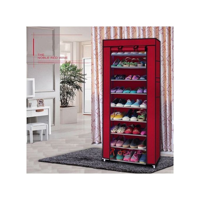 product_image_name-Generic-Shoe Rack - 10 Compartments - Red-1