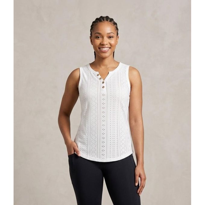 Fashion Women's Eyelet Lace Sleeveless Top - Cotton Henley
