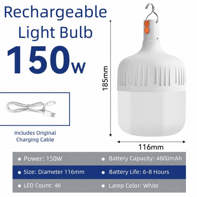 Generic 150W Rechargeable LED Light Bulb – Cool White