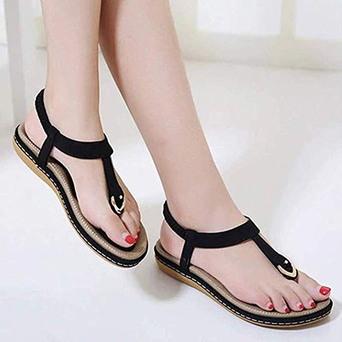 Fashion Women's Comfy Sandals Comfort Slip On Summer's Sandals-BLACK ...