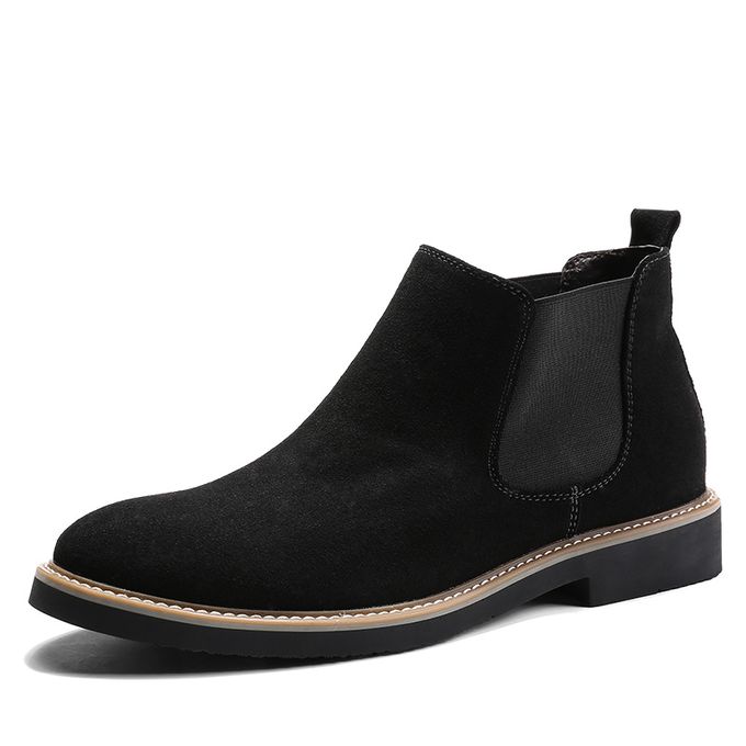 Fashion Men Chelsea Boots Pointed Leather Business Dress Soft Black ...