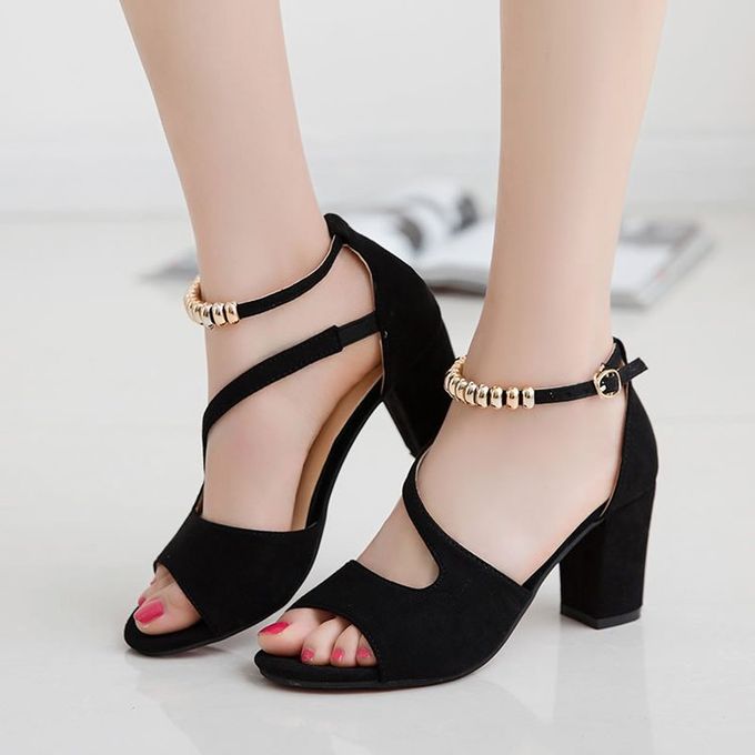 Fashion Women's Shoes Frosted Mid Heels Classic Buckle Block Heel ...