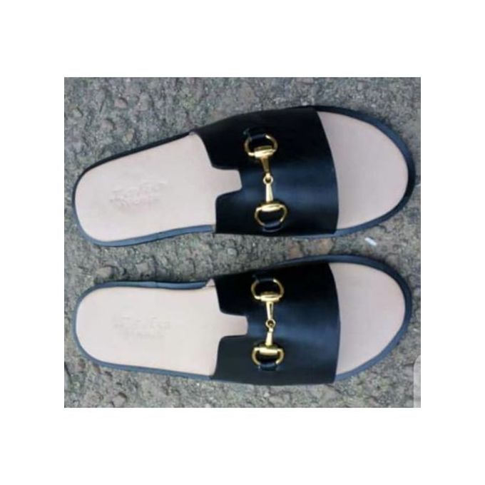 Fashion Leather Sexy Black Pam Slippers 