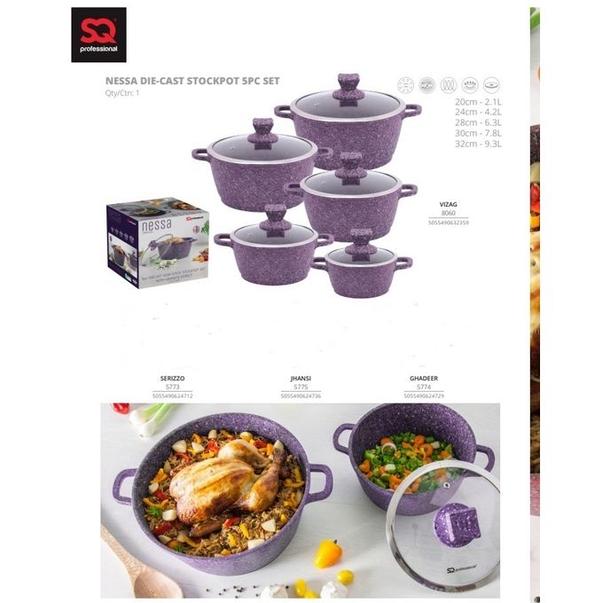 SQ Professional  Cookware - Nea range - Marbell - 5pc Stockpot Set