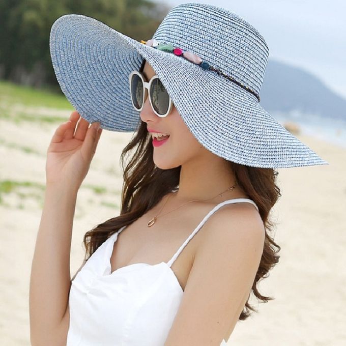Fashion (One Size) Women's Hat Summer Wide Brim Straw Hats Big Sun Hats UV  Protection Panama Floppy Beach Hats Ladies Bow Hat Chapeau Femmel