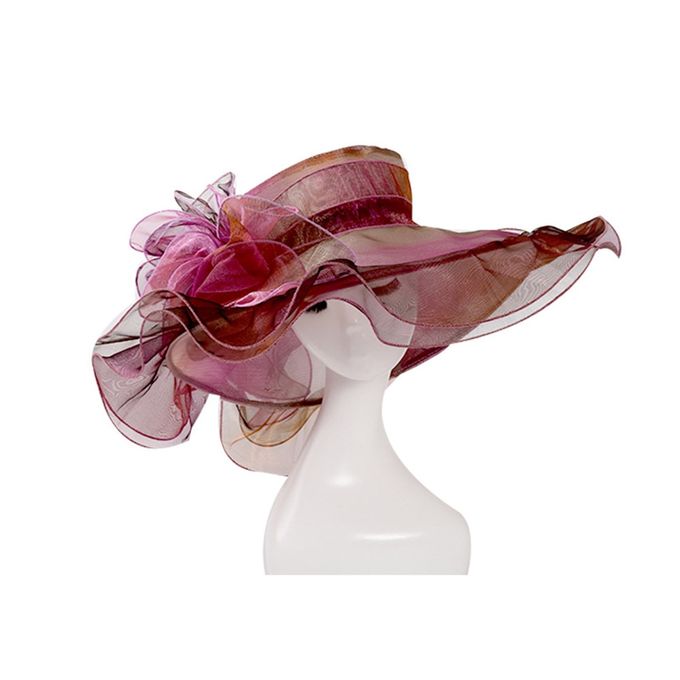 Fashion (56-58CM) 2022 Summer Church Hats For Women Elegant Large Brim  Organza Fascinator Party Wedding Fedora Big Flower Ladies Sun Hat