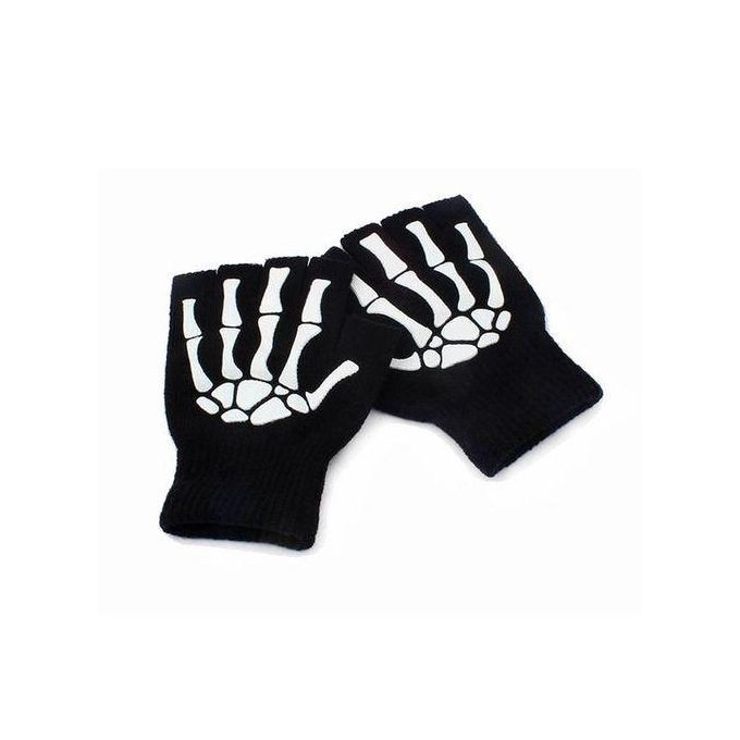 Generic Punk Gloves Unisex Halloween Skeleton Skull Half