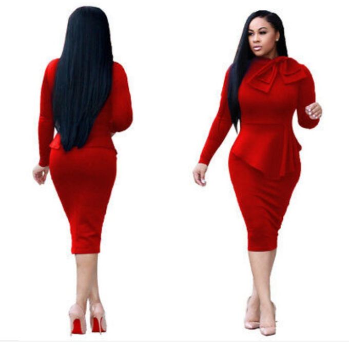 Fashion Red Long Sleeve Elegant Bodycon Midi Dress | Jumia Nigeria