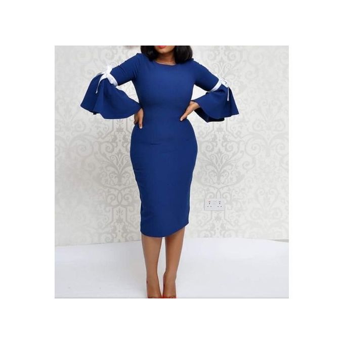 Fashion Bow Sleeve Midi Dress - Blue | Jumia Nigeria