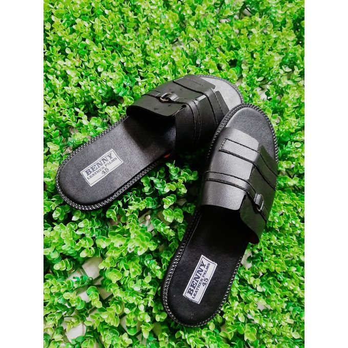 Black Cross Leather Men Palm Slippers - Inflow Integrated Services