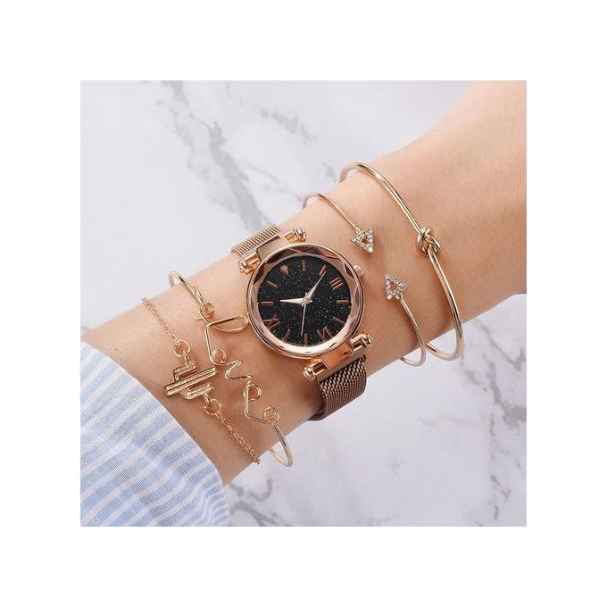 5pcs Set Luxury Women Watches Magnetic Starry Sky Ladies Quartz Wristwatch - Image 4