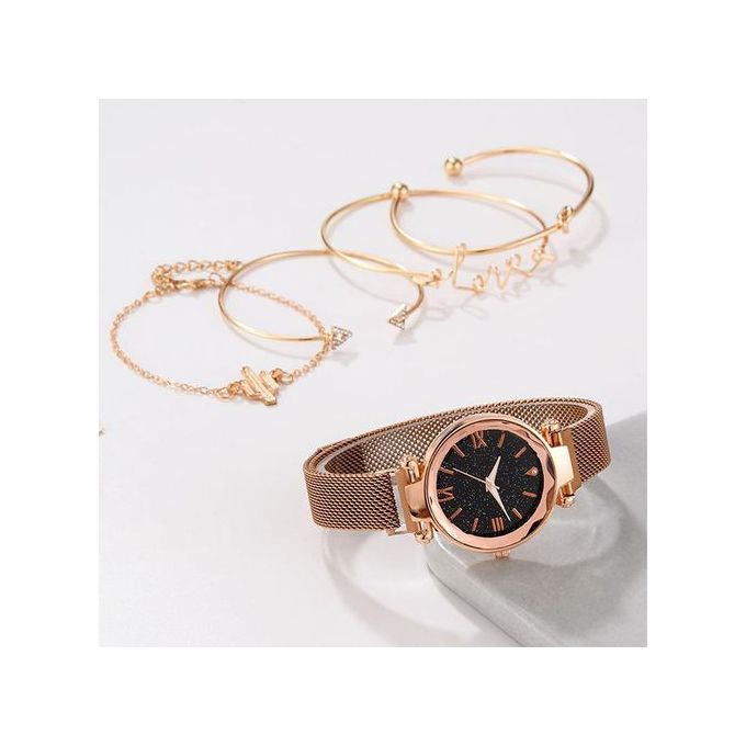 5pcs Set Luxury Women Watches Magnetic Starry Sky Ladies Quartz Wristwatch - Image 5