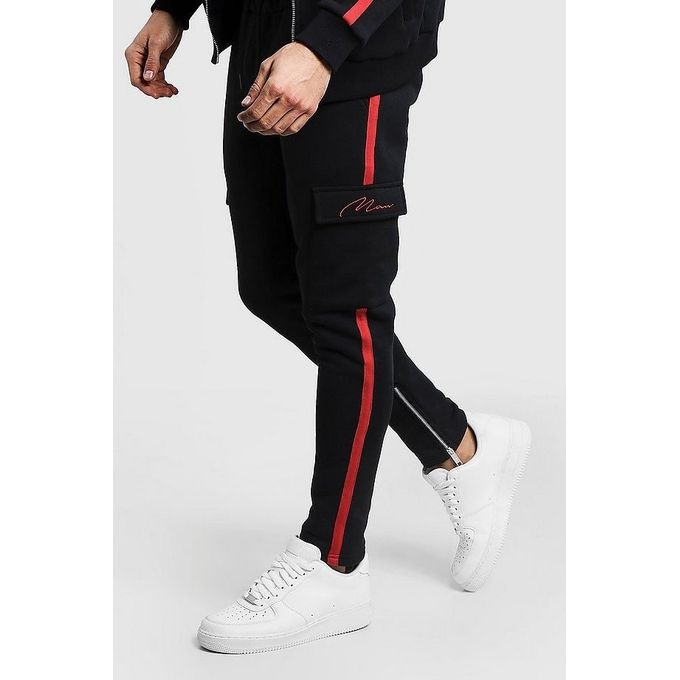 product_image_name-Fashion-BLACK COMBAT JOGGERS WITH RED STRIPE-1