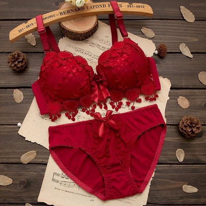 Fashion Ladies Lace Bras Padded Push Up Bra+Panty Briefs Underwear Set Wine