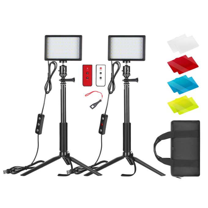 Neewer 2 Packs Upgraded LED Video Light With 433HZ Remote Control Kit -  Dimmable 5600K USB Video Light With Tripod Stand/Color Filters For  Tabletop/Low Angle Shooting, Portrait  Photography