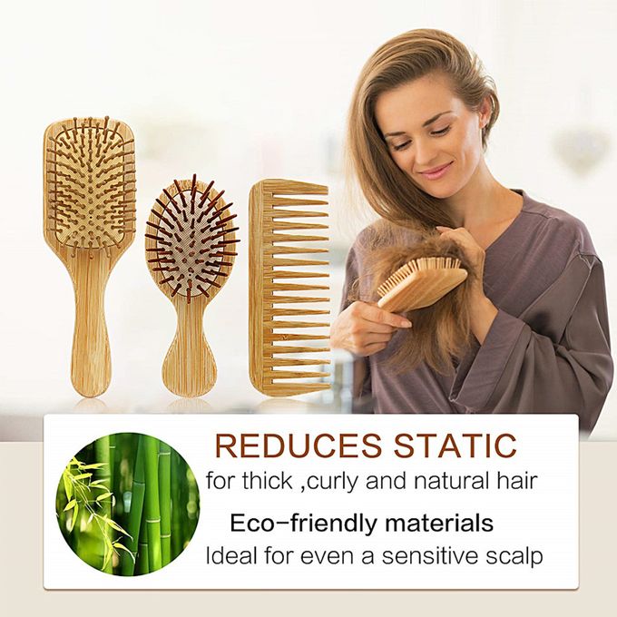 Wooden Hair Brush And Wooden Comb Set, Wooden Brush With Bamboo Bristles  Anti-Static Reduces Frizz | Natural Anti-static Bristle Massage Hairbrush  Scalp Durable Hair Comb 